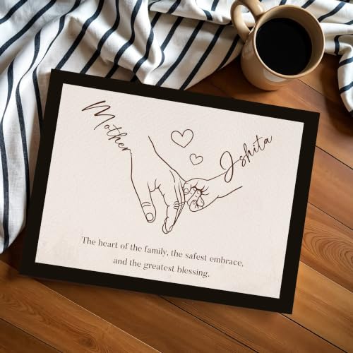 Image of Art Street Personalized Gift Framed Art for Mother| Mother and Child Line Art Custom Name and Quote Wall Decor, Gift for Mom, Customized Framed Artwork for Home and Office, A4 Size 8x12 Inch