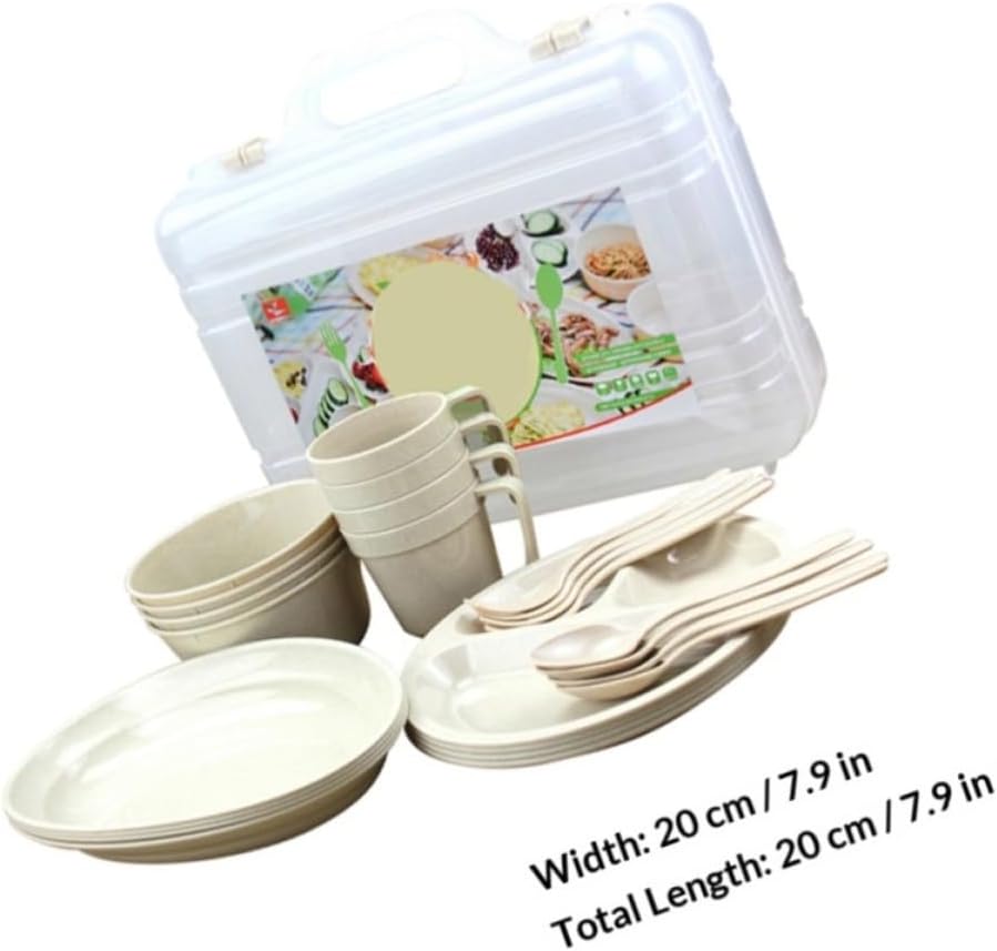 Portable for Set Kit Mess Camping Tableware 24pcs Plastic with Plates, Bowls, Cups, and Utensils Lightweight and Extremely Safe Outdoor and Indoor Use for Adults