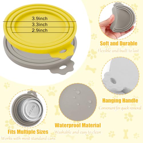 Image of 2PCS Pet Food Can Lids, Silicone Food Can Covers Set, Reusable BPA-Free and Dishwasher Safe for Dog and Cat Food Canned, Yellow /Gray