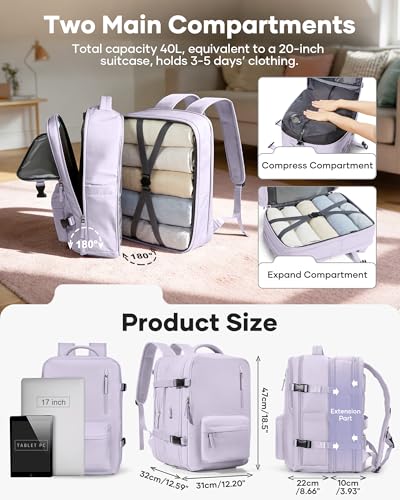 Image of winspansy Vacuum Backpack Travel with Pump Carry on Luggage Flight Approved Essentials Personal Item Travel Bag with Vacuum System Waterproof Compression Backpack for Women Men Mochila de Viaje Purple