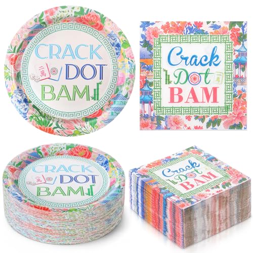 Yungyan 100 Pcs Mahjong Party Plates and Napkins Set Mah jong Party Supplies with 50 Plate 50 Napkin Mahjong-Themed Paper Tableware for Night Parties Gathering Anniversary Birthday(Floral Mahjong)
