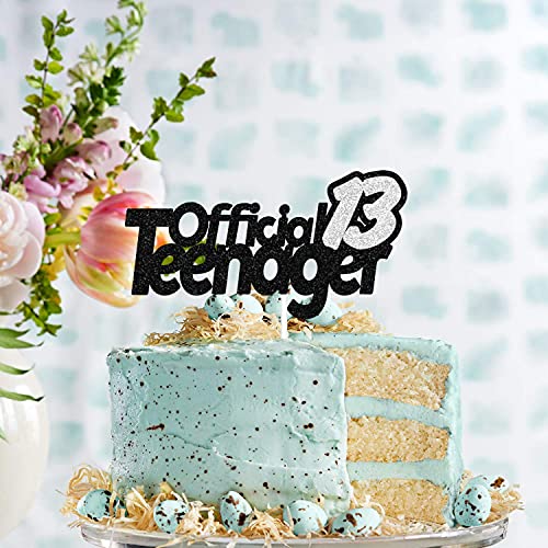 Image of Festiko13 Official Teenager Black Silver Glitter Birthday Cake Topper 13th Birthday Party Decorations Supplies for Teens