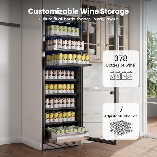 Image of Yeego 24 Inch Large Capacity Beverage Refrigerator, 378 Cans Beverage Cooler with Glass Door & Lock, Built-In or Freestanding Drink Fridge for Soda, Beer & Wine, Office, Bar or Entertainment Area