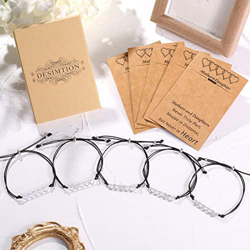 Image of Desimtion Mom and Daughter Bracelets for 2, 3, 4, 5, 6, Mother Daughter Matching Heart Bracelets - Birthday Gifts for Mom from Daughter