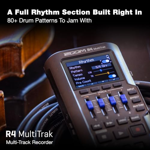 Image of Zoom R4 Multi-Track Recorder for Musicians with 2 XLR /TRS Combo Inputs, 32-Bit Float, Stereo Bouncing Built-In Microphone, Effects, Rhythms, Battery Powered, USB Audio Interface