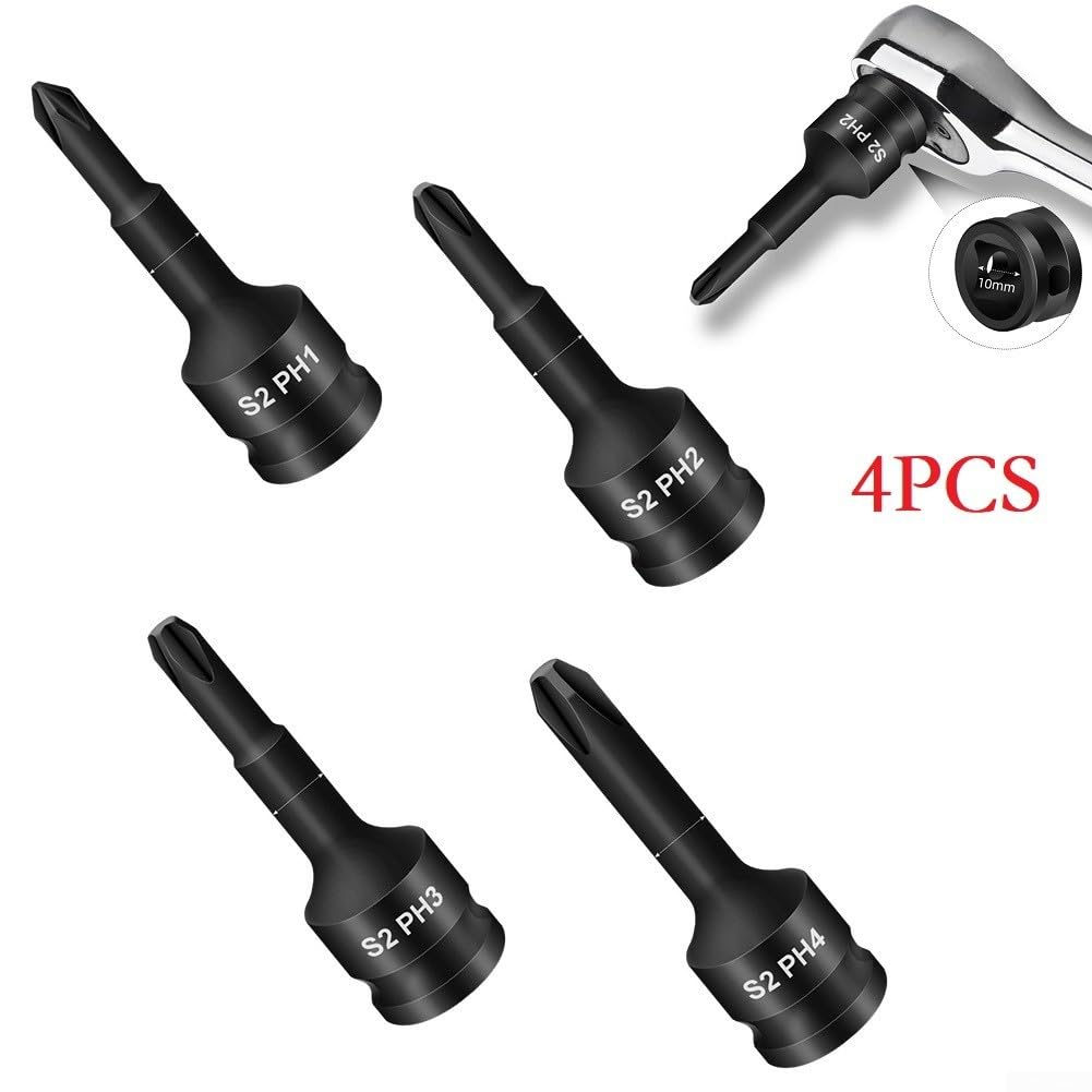 4pcs Bit Socket, 3/8 Inch Cross Screwdriver Bit for IMPACT Drive Socket Adapter Head PH1 PH2 PH3 PH4, Variety pack - Image 3
