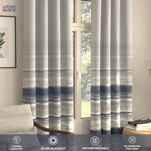 Image of Urban Space Blackout Curtains 5 Feet Set of 2 for Window, 80-85% Light Blocking Curtains for Living Room, Digital Printed Curtains with Eyelets, Tieback Included (Coastal Tides Navy, 5 Feet)