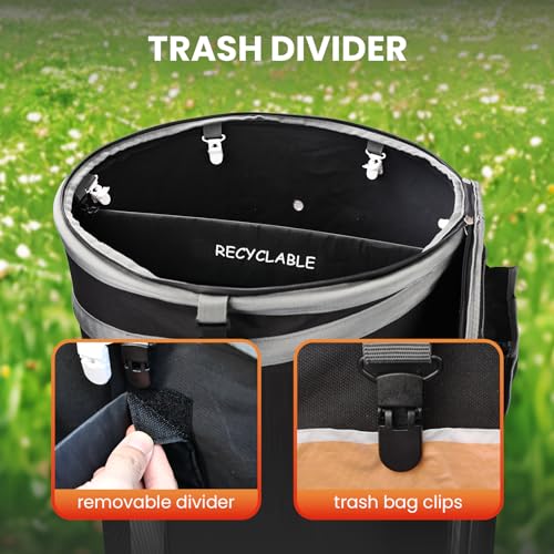 Image of Pop-Up Trash Bin with Removable Divider, 2 Pack, Heavy Duty Bottom, Collapsible Storage for Camping, Laundry, Storage and Garden, Waterproof and Tear Resistance Material with Air Vent