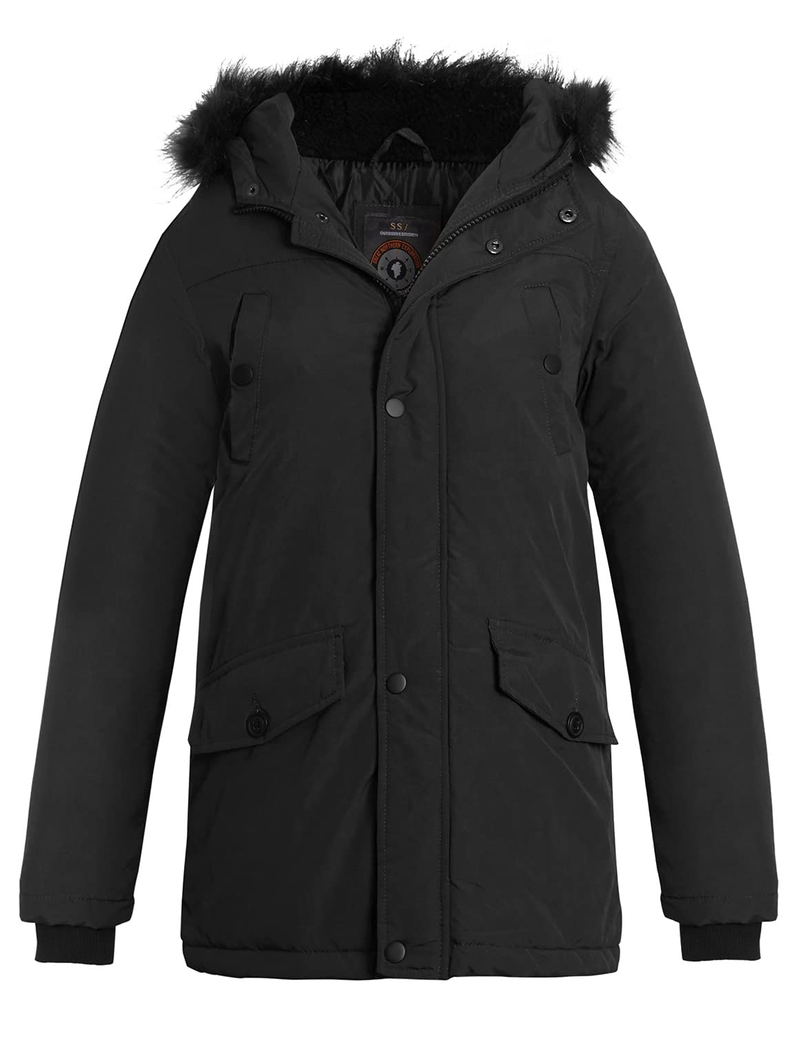 SS7 New Boys Padded Parka Hood Coat Ages 7-13 Years (Age - 7-8, Black)