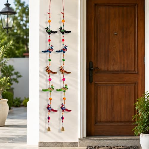 Image of Bindian Toran for Main Door, Decorative Door Thoranam Hanging, Diwali Decoration for Home Entrance, Wall Decor Hanging Ornament, Traditional Festive Welcome Decor for House, Pooja (Peacock Pack of 2)