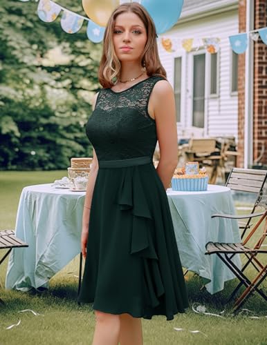 Image of BeryLove Womens Boat Neck A Line Sleeveless Lace Formal Homecoming Dress | Short Dress With Ruffle Hem, Sparkly Design Ideal For Wedding Guest,Bridesmaid Cocktail Prom & Evening Party Events