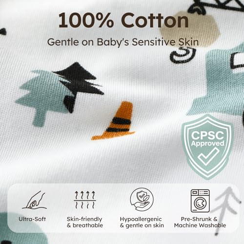 Image of Baby Sleep Sack 18-24 Months 0.5 Tog Baby Wearable Blanket 100% Cotton Sleeping Sack with 2-Way Zipper for Toddler Infant White Green Excavator