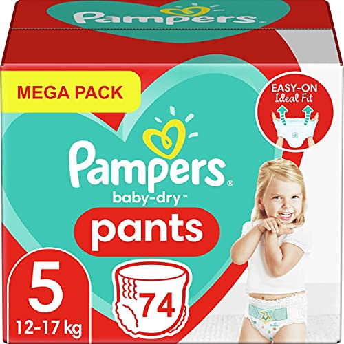 Pampers Baby-Dry Pants Taille 5, Pantalons à couches 74, Changement de jour et protection de nuit faciles et amusants, 12-17 kg