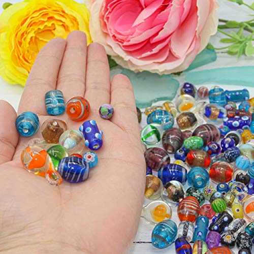 Fun-Weevz 50-60 Pcs Assorted Glass Beads For Jewelry Making Adults, Large And Small Bulk Glass Beads For Crafts, Craft Lampwork Murano Bead Mix For Bracelets And Necklaces, Crafting Supplies Kit #TOP1