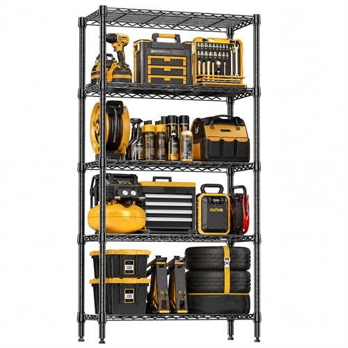 M MZG 5-Shelf Heavy Duty Garage Shelving Wire Adjustable Storage Rack for Kitchen Laundry Bathroom Pantry 1250 lbs Capacity Black 13.8 x 35.5 x 68.6 Inch by M MZG - Used condition - US$72.85