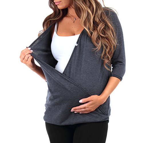 Mother Bee Maternity Criss Cross Maternity And Nursing Wrap Tunic Navy #TOP3