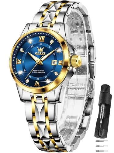 OLEVS Watch Women Two Tone Watches for Women with Date Dress Womens Watch for Small Wrists Luxury Easy Read Watches for Woman Waterproof Blue/Black/Gold/Silver Dial Reloj para Mujer
