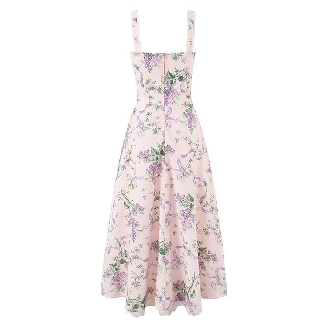 Vestido largo midi con tirantes delgados y estampado floral para mujer