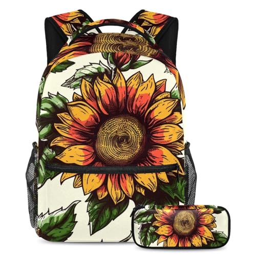 Sac à dos vintage tournesols fille et garçon grand sac à livres voyage