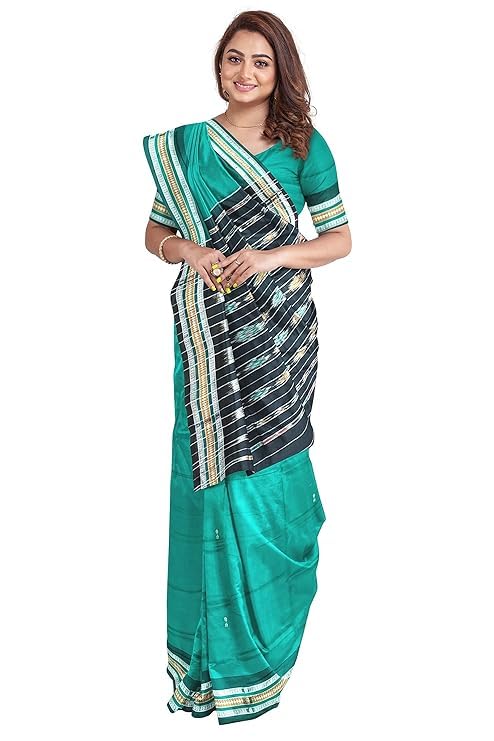 Image of Sambalpuri Handloom Saree Women's Cotton Saree Odisha Handloom Handmade Pure Cotton Khandua Natural Cotton Ikat Sambalpuri Saree For Women Ikat Handloom Saree For Women