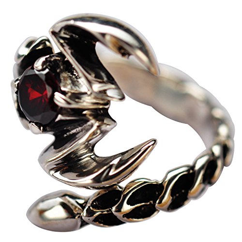ForFox Anillo de escorpión en plata de ley 925 con piedra roja para hombre mujer abierto ajustable