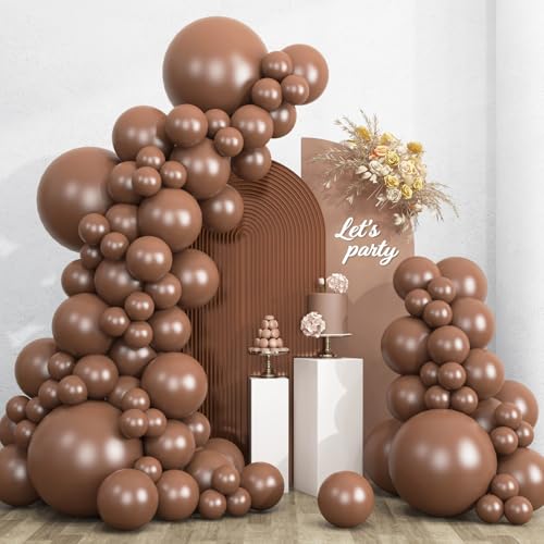 Image of RUBFAC 135pcs Brown Balloons, Boho Coffee Latex Balloon Different Sizes 18 12 10 5 Inch for Garland Arch Wedding Baby Shower Jungle Safari Fall Birthday Bear Themed Party Decorations