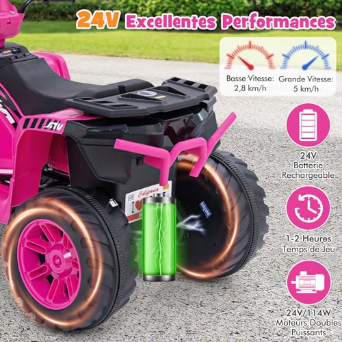DREAMADE Elektrisches Quad 24 V für Kinder von 3 – 8 Jahren, Elektroauto für Kinder mit einstellbarer Geschwindigkeit, langsamer Start, LED-Lichter, Musik, Elektrofahrzeug, Belastung 35 kg, für Jungen – Bild 5
