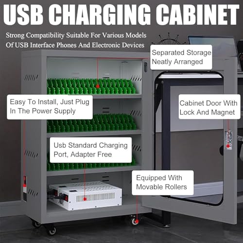 Armadietto Portatile per la Ricarica di cellulari, Stazione di Ricarica USB da 6 a 60 Slot e Carrello portaoggetti, Organizer per cellulari Ricaricabili per Eventi, uffici e scuole, 20 Slot