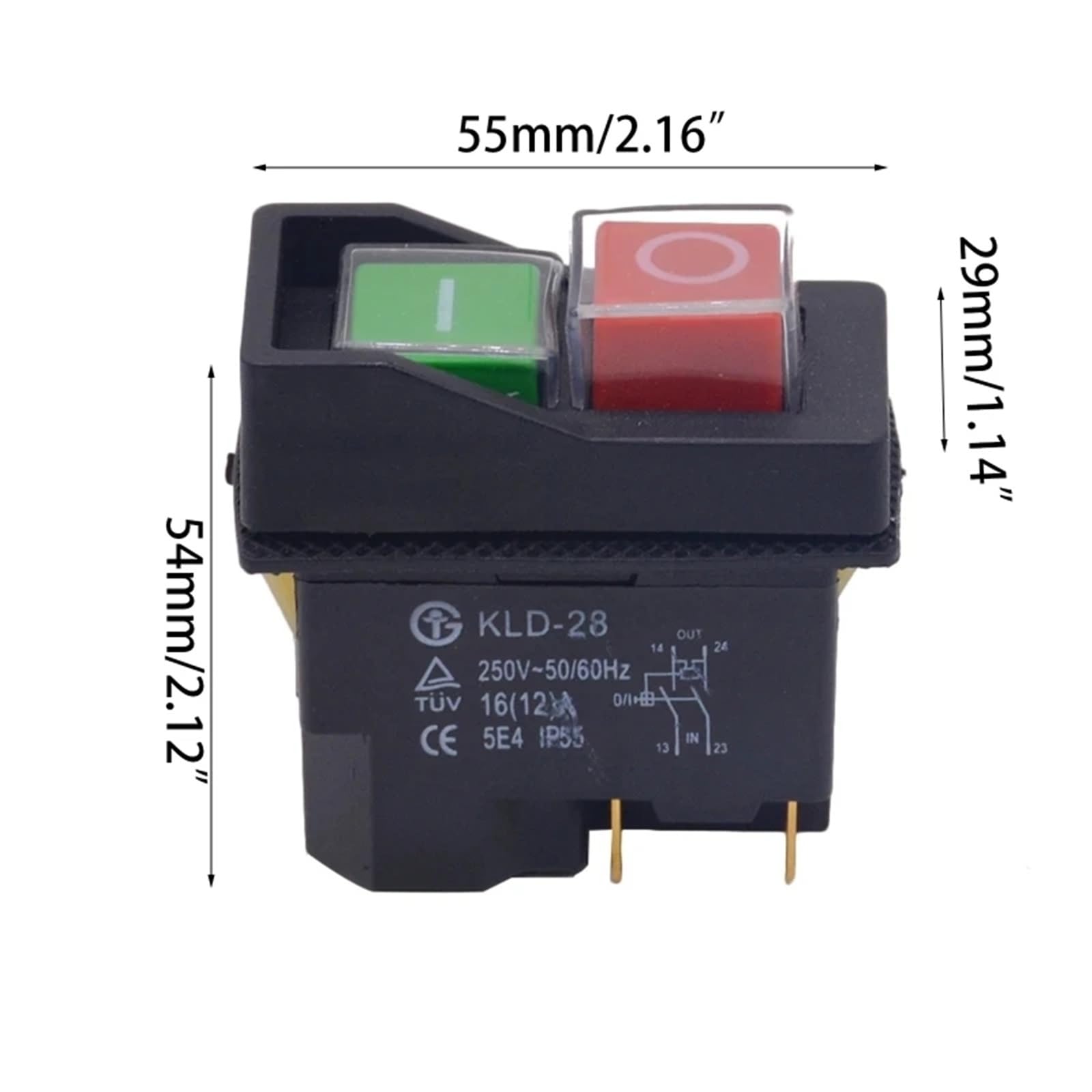Interruptor de botón electromagnético KLD28 de 16A y 4 pines, herramienta eléctrica, interruptor de botón de seguridad de encendido/apagado, fácil de operar E7CB