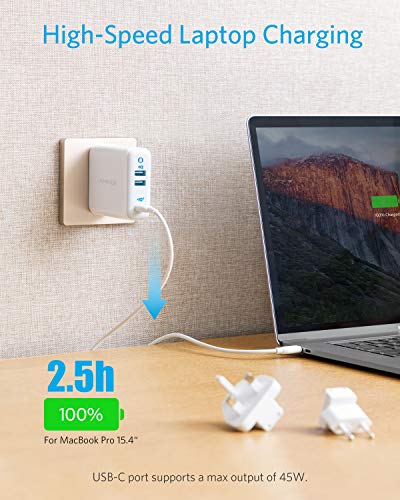 Anker USB C Charger, 65W PIQ 3.0&GaN Type-C Charger with a 45W PD Port, PowerPort III 3-Port 65W Charger with US/UK/EU Plugs for Travel, for USB-C