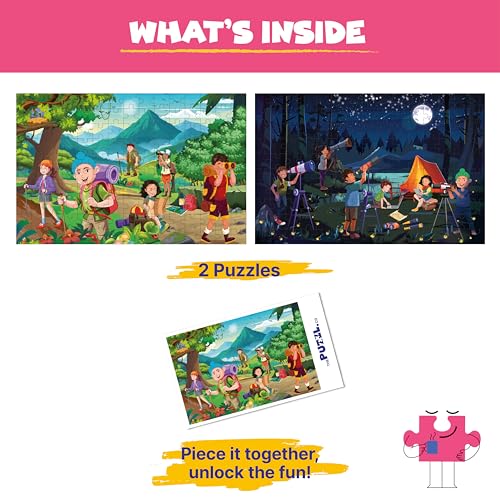 Image of Set of 2, 150 Pieces Adventure Jigsaw Puzzle for Kids, Hiking & Star Gazing, Large Size - 45 * 30 cms, Puzzle for Kids 6+ Years, Brain Teaser, Birthday Gift