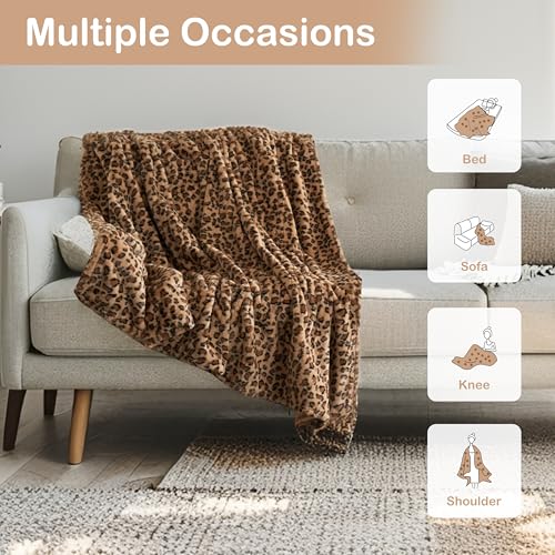 Electric Heated Blanket Throw Size 50" x 60", Super Cozy Soft with 6 Heating Levels & 3 Hours Auto Off, Soft & Comfort, Machine Washable, Home Office Use, Brown Leopard Print