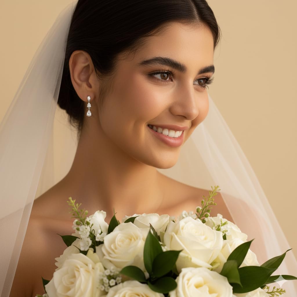 ZRU Sterling Silver Teardrop Dangle Earrings for Women, Elegant Long Cubic Zirconia Bridal Drop Earrings, Hypoallergenic Sparkly Dangly Wedding Jewelry Gifts for Brides & Bridesmaid - Image 4