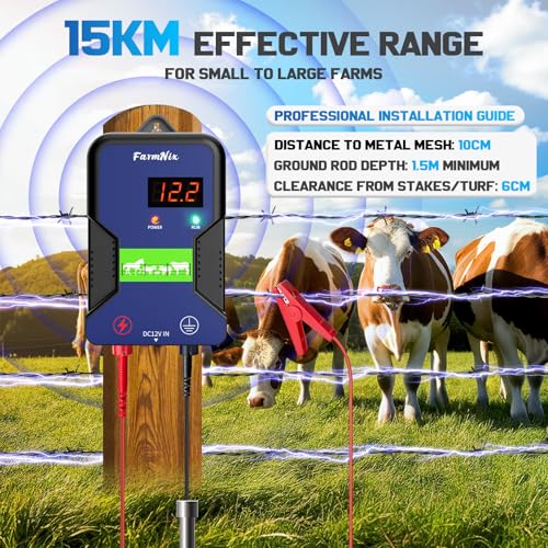 15KM Recinto Elettrico per Animali, 2J/12kV Pastore Elettrico Controllore di Impulsi ad Alta Tensione Sicuro Fattoria degli Animali Recinzione,Per Mucche, Bestiame, Allevamento Di Pollame - immagine 5