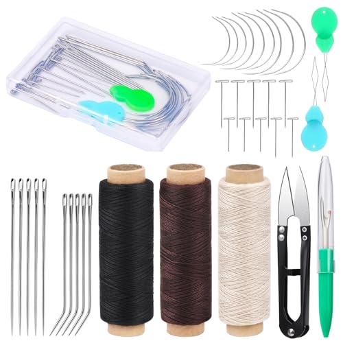 Ftyiwu Hilos de Costura, Hilo para Extensiones de Cabello 110 Yardas, Aguja y Hilo para Cabello con 29 Agujas en Formas I/J/T/C miniatura 3