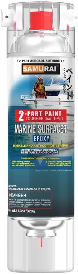SAMURAI 2-Part Spray Paint Epoxy Primer for Marine Surfacer (Metal Primer Red Oxide, Pack of 1 Can)