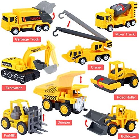 aovowog Construction Vehicles Toys Set for 3 4 5 6 7 Years Old Toddlers Boys , 8 Mini Alloy Engineering Trucks Toys,22.7x32.7Inch Play Mat,Christmas Birthday Gift for Boys, Girls, Kids and Toddlers