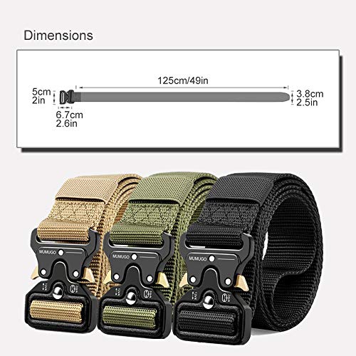 Bansga Taktischer Gürtel,Heavy Duty verstellbare Military Style Nylon Gürtel mit Zink Legierung Schnalle, militärischen Schnellverschluss Schnalle Taillenband(A-schwarz)