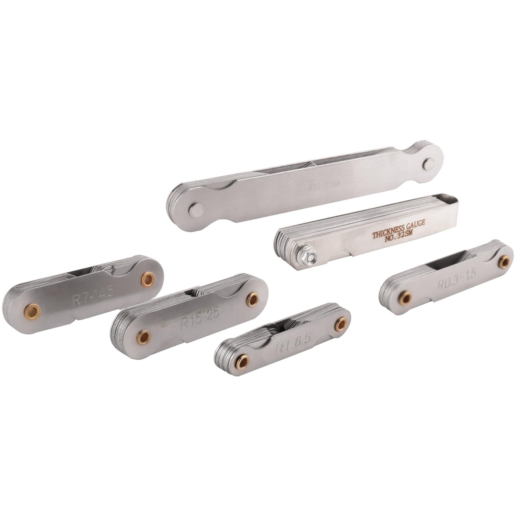 Yaregelun 6 Pcs Stainless Steel Radius Gauge with Feeler Gauge Set Arc Radius Fillet Gauge and 0.04-0.88mm Space Measure Tool