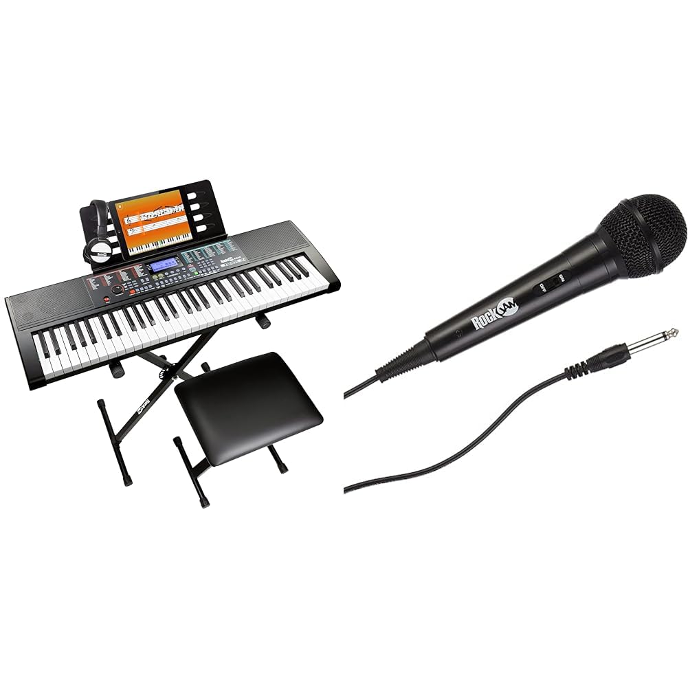 Kit pianoforte tastiera RockJam a 61 tasti & Karaoke Microfono cablato unidirezionale microfono dinamico unidirezionale con cavo di tre metri - nero