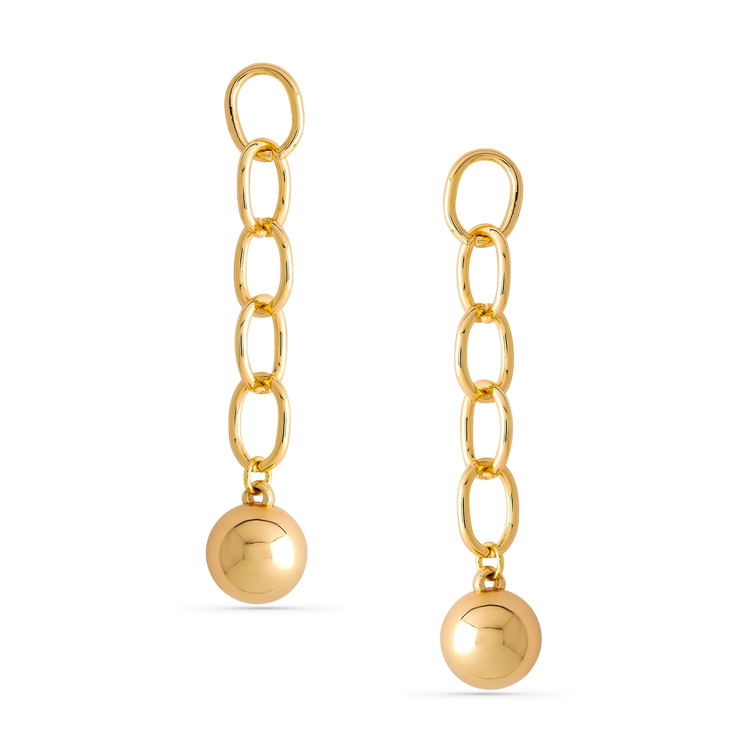 18K Gold-Plated Chunky Link Chain Drop Earrings with Spherical Dangling Bead-image-29