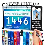GHWMYD Medaillenhalter, Medaillenaufbewahrung mit 10 Startnummern, Aufhänger Edelstahl für 50+ Medaillen, Marathon Medal Hanger Laufen Regal für Sportler