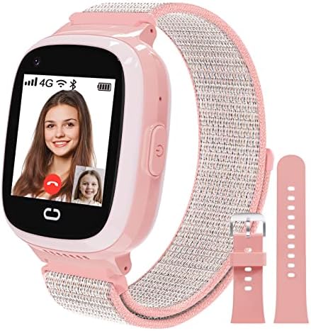 Kids Smart Watch with SIM Card, 4G Kids GPS Watch with Phone Call Text Message WiFi Bluetooth Music Pedometer School Mode Easy-to-Remove Nylon Watch Strap, Wrist Watch for 4-12 Boys Girls