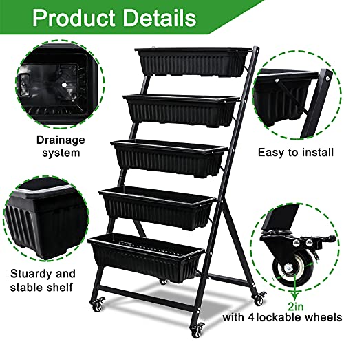 Cerbior Vertical Garden Herb Raised Bed 4.5Ft Freestanding Elevated Planters With 5 Container Boxes, Good For Patio Balcony Indoor Outdoor (Black) #TOP1