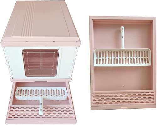 Miniatura 3 de ShengdiYage Caja de arena para gatos, cajas de arena plegables portátiles para gatos con cuchara de arena para gatos, bandeja de arena tipo cajón