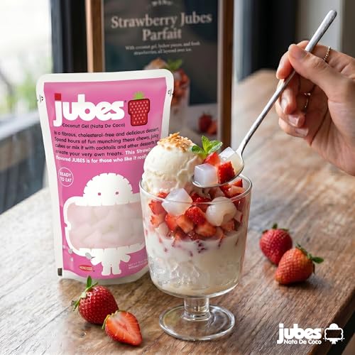 Jubes Strawberry Nata De Coco Jelly Cubes (12.7 oz, Pack of 3) - Strawberry Coconut Jelly Cubes for Sago - Coconut Gel in Syrup Toppings for Fruit Tea, Boba, Bubble Tea, Drinks, Desserts Yogurt, Ice Cream, Beverage - image 3