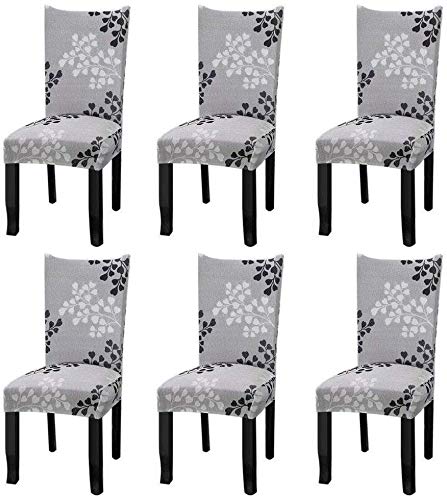 YISUN Stretch Dining Chair Covers Removable Washable Dining Room Chair Slipcovers Spandex Chair Slipcover Chair Covers for Dining Room Set of 6, Grey / Plain