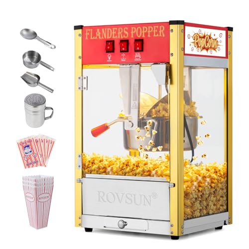 Image of ROVSUN Popcorn Machine with 8 Ounce Kettle Makes Up to 32 Cups ETL Certified, Countertop Popcorn Maker Commercial Popcorn Machine Movie Theater Style w /Scoop, Oil Spoon & 3 Popcorn Cups