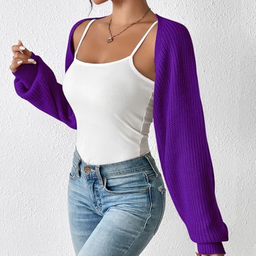 Image of Durio Women Y2K Bolero Shrug Long Sleeve Knit Cropped Cardigan | Stretchy Open Front Sweater with Drop Shoulders, Versatile Style Suits Casual Daily Wear, Travel, Party & Festival Outfits