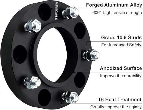 Miniatura 5 de DCVAMOUS 4 espaciadores de rueda espaciadores negros 5x150 de 1.25 pulgadas con pernos de 14x1.5 compatibles con Toyota 5 para Tundra 2007-2022